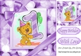 Cute teddy (1ST BIRTHDAY) in purple bubble frame 8x8
