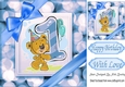 Cute teddy (1ST BIRTHDAY) in blue bubble frame 8x8