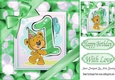 Cute teddy (1ST BIRTHDAY) in green bubble frame 8x8