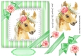 cute horse with pink roses/bow 7x7 striped green fame