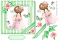 Pretty water colour girl holding a bunny in green stripe 7x7 frame