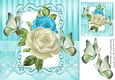 Pretty turq and cream roses with butterflies 8x8
