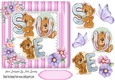 Lovely Teddies name SUE In stripe pink 7x7 frame with flowers
