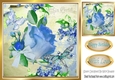 Pretty blue rose with script, dragonfly, butterfly & bow 8x8
