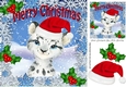 Lovely water colour of a snow leopard in santa red hat with holly 8x8
