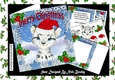 Lovely water colour of a snow leopard in santa red hat with holly 8x8 Mini kit