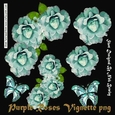 Pretty corner turq rose vignette with butterflies png