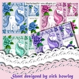 4 Lovely Coloured Glitter unicorns with roses 8x8 card fronts Mini Kit (set1)