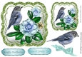 Pretty blue flower toppers with birds and bow 7x7