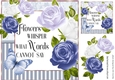 Pretty blue roses in striped frame with script 8x8