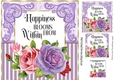 Happiness Blooms!, pretty purple/pink roses with stripe & ornate corners 8x8