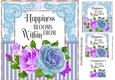 Happiness Blooms!, pretty turq/lilac roses with stripe & ornate corners 8x8