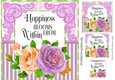 Happiness Blooms!, pretty lilac/peach roses with stripe & ornate corners 8x8