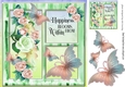 Pretty border of peach summer roses with butterflies window c/front 8x8