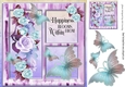 Pretty border of lilac/turq shades summer roses with butterflies window c/front 8x8