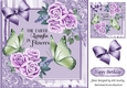 Pretty corner lilac roses with butterflies in decorative frame 8x8
