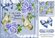 Pretty corner blue roses with butterflies in decorative frame 8x8