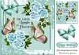 Pretty corner turq roses roses with butterflies in decorative frame 8x8
