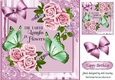 Pretty corner pink roses roses with butterflies in decorative frame 8x8