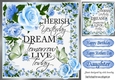 Pretty blue rose and flowers cherish yesterday script with butterflies 8x8