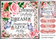 pretty red rose and flowers cherish yesterday script with butterflies 8x8