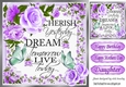 Pretty purple rose and flowers cherish yesterday script with butterflies 8x8