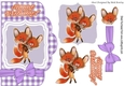 toon foxes on a card front topper with purple check and bow