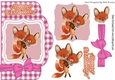 toon foxes on a card front topper with pink check and bow