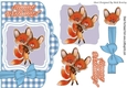 toon foxes on a card front topper with blue check and bow
