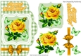 yellow roses on a card front topper with green check and bow