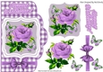 purple roses on a card front topper with check and bow