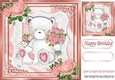 FOR YOU Lovely teddy with pink roses on lace 8x8