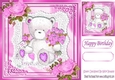 FOR YOU Lovely teddy with cerise roses on lace 8x8