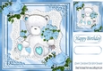 FOR YOU Lovely teddy with blue roses on lace 8x8