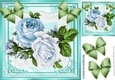 Pretty blue roses on lace with corner bows 8x8