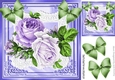 Pretty purple roses on lace with corner bows 8x8