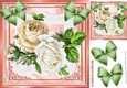 Pretty cream/peach roses on lace with corner bows 8x8