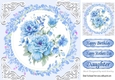 Pretty delicate blue peonies with ornate frame 8x8