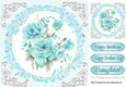 Pretty delicate turq peonies with ornate frame 8x8