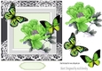Pretty green exotic flower with pretty butterflies in ornate frame 7x7