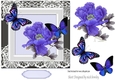Pretty purple exotic flower with pretty butterflies in ornate frame 7x7