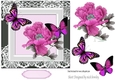 Pretty pink exotic flower with pretty butterflies in ornate frame 7x7
