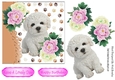 cute bichon puppy with pink/white peonies 7x7