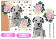 cute dalmation puppy with pink/white peonies 7x7