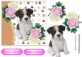 cute jack russel puppy with pink/white peonies 7x7