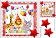 Party Animals having fun on a Birthday with red stars 8x8