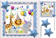 Party Animals having fun on a Birthday with blue stars 8x8