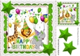 Party Animals having fun on a Birthday with green stars 8x8