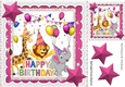 Party Animals having fun on a Birthday with pink stars 8x8