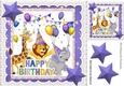 Party Animals having fun on a Birthday with purple stars 8x8